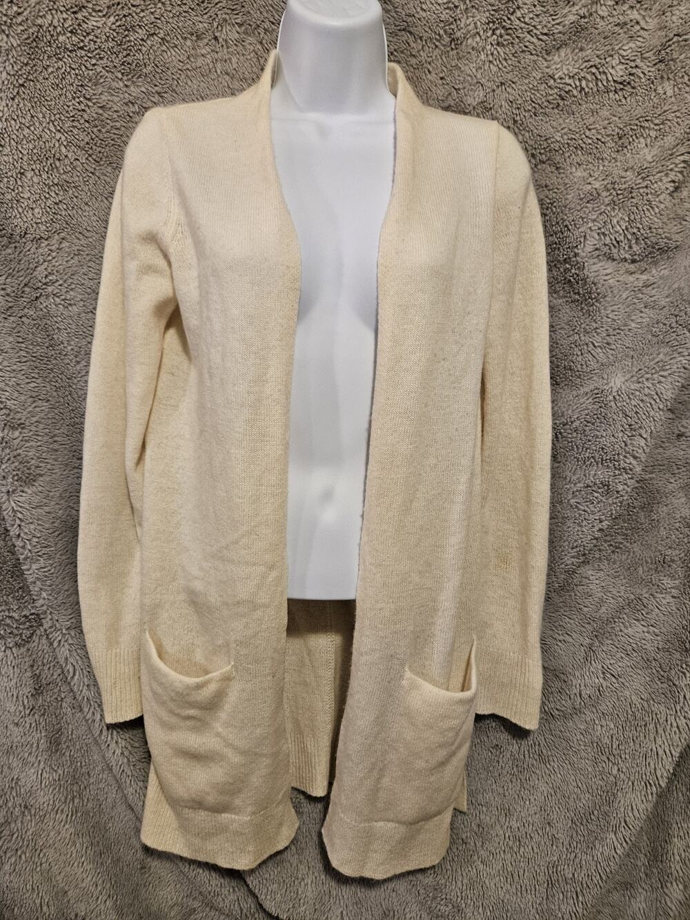 Theory Womens Cashmere Open Front Cardigan Cream Size P, Small, Pockets, Soft